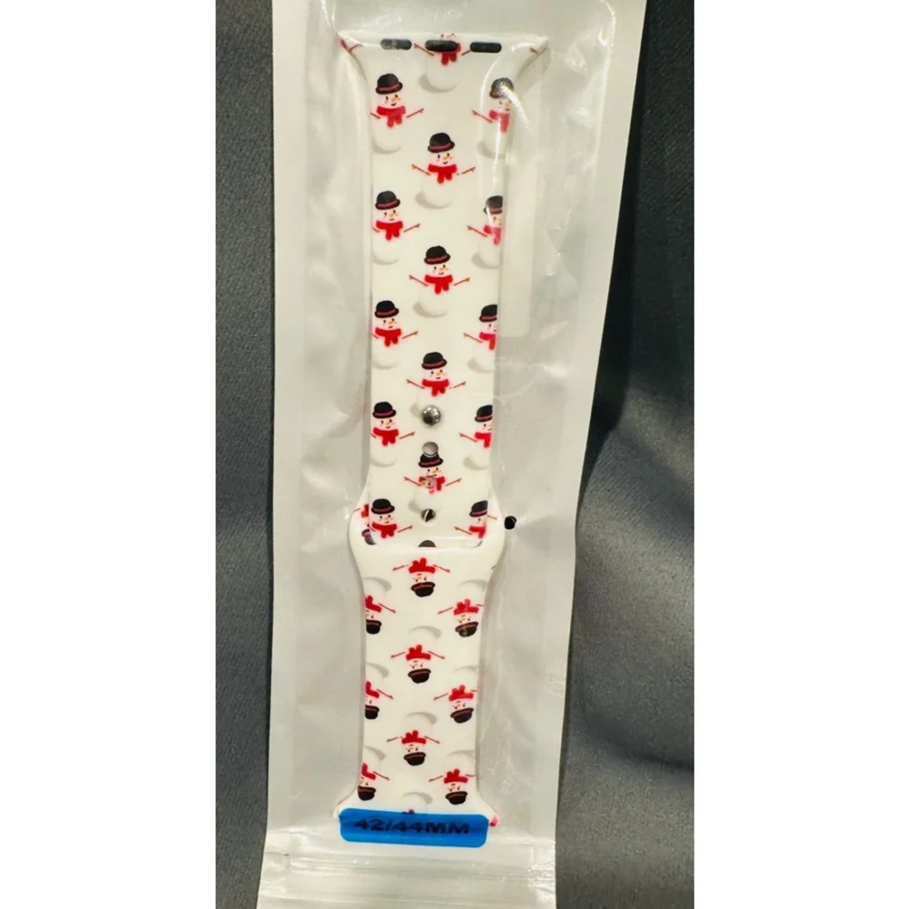 Watch Band, Size 38/42 (M/L), in Festive Red & White Snowman NEW